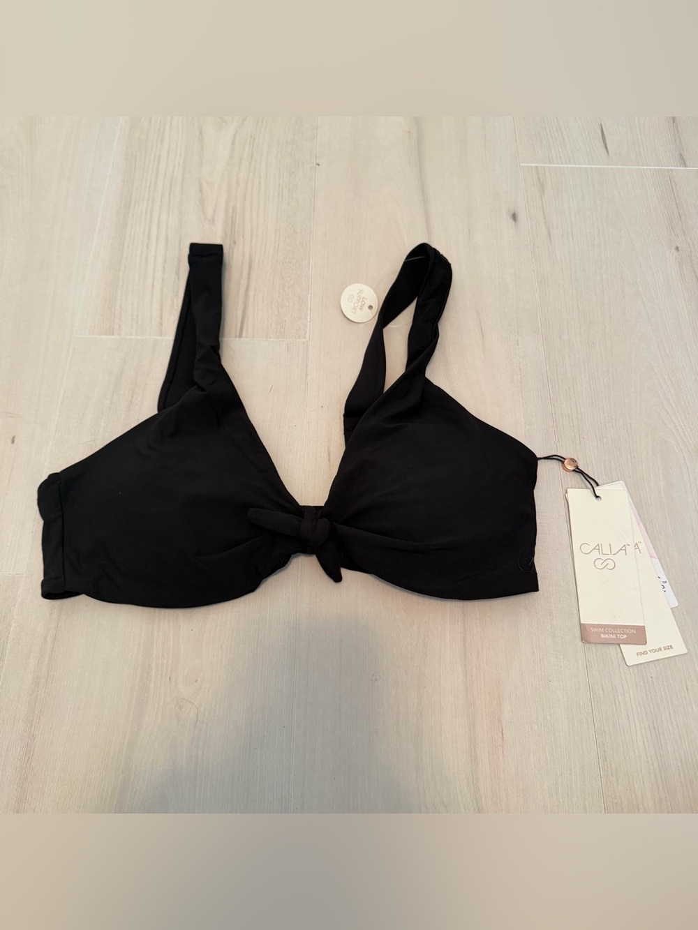CALIA by Carrie Underwood Black Knot-Front Bikini Top NWT